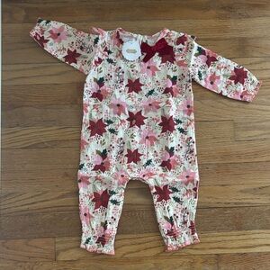 Mud Pie Pink and Red Floral Kids Footie